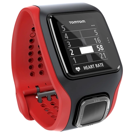 TomTom Multi-Sport Cardio GPS okosóra pedálfordulat/sebesség-érzékelővel és magasságmérővel - fekete/piros