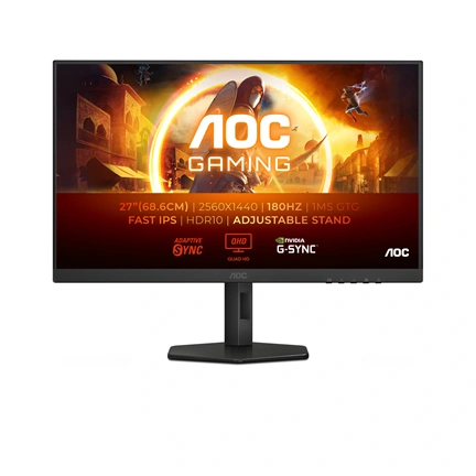 AOC Gaming 180Hz IPS monitor 27" Q27G4XF, 2560x1440, 16:9, 300cd/m2, 1ms, 2xHDMI/DisplayPort, hangszóró, áll. mag., piv