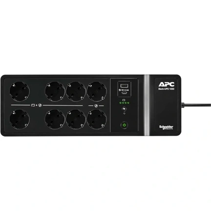 APC Back-UPS, 1050VA/600W falra rögzíthető, 230V, 8db Schuko CEE 7/3 kimenet, USB Type A+C port, cserélhető akkumulátor