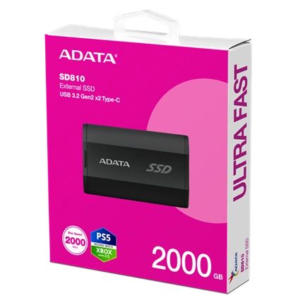 Adata SD810 - külső SSD, USB 3.2 Gen 2x2, 2000MB/s, 2TB, fekete