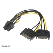 Akasa SATA / 6+2 tűs PCIe tápkábel-adapter 15cm