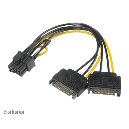 Akasa SATA / 6+2 tűs PCIe tápkábel-adapter 15cm