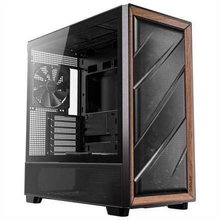 Antec Flux számítógépház - edzett üveg, prémium fa keret, 5db PWM ventilátor, E-ATX, fekete