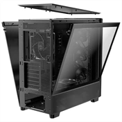 Antec Flux számítógépház - edzett üveg, prémium fa keret, 5db PWM ventilátor, E-ATX, fekete