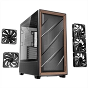 Antec Flux számítógépház - edzett üveg, prémium fa keret, 5db PWM ventilátor, E-ATX, fekete