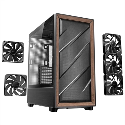 Antec Flux számítógépház - edzett üveg, prémium fa keret, 5db PWM ventilátor, E-ATX, fekete