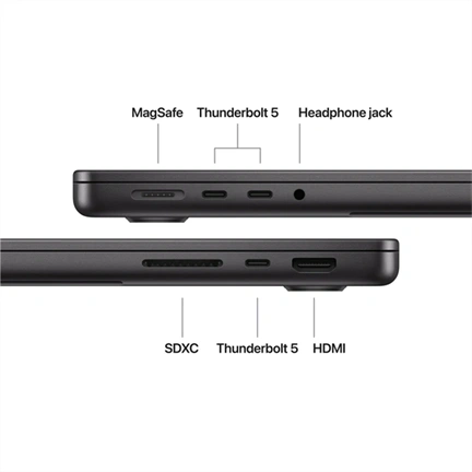Apple MacBook Pro notebook 14" M5 Pro (15 magos CPU, 16 magos GPU), 24GB, 1TB SSD – asztrofekete