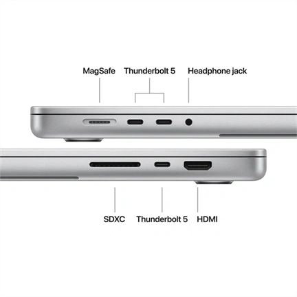 Apple MacBook Pro notebook 16" M5 Max (18 magos CPU, 40 magos GPU), 48GB, 2TB SSD – ezüst