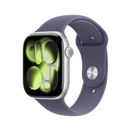 Apple Watch S11 okosóra – GPS-es (42mm) ezüst alumínium tok, ködös lila M/L sportszíjas
