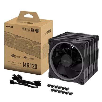 Asus Prime MR120 ARGB Reverse rendszerventilátor - 120mm, 21dBA, PWM, 1600rpm, 28mm, fekete, 3-pack Asus Prime MR120 ARGB Reverse rendszerventilátor - 120mm, 21dBA, PWM, 1600rpm, 28mm, fekete, 3-pack