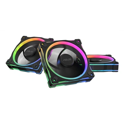 Asus Prime MR120 ARGB Reverse rendszerventilátor - 120mm, 21dBA, PWM, 1600rpm, 28mm, fekete, 3-pack