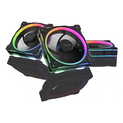 Asus Prime MR120 ARGB Reverse rendszerventilátor - 120mm, 21dBA, PWM, 1600rpm, 28mm, fekete, 3-pack