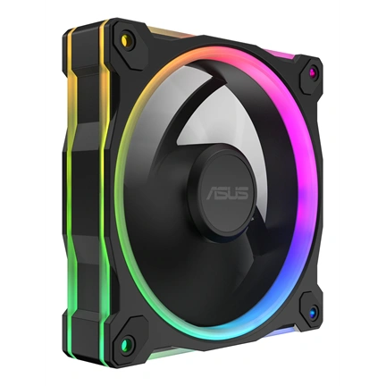 Asus Prime MR120 ARGB Reverse rendszerventilátor - 120mm, 21dBA, PWM, 1600rpm, 28mm, fekete, 3-pack
