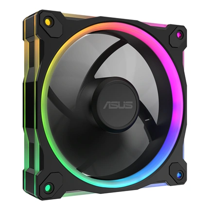 Asus Prime MR120 ARGB Reverse rendszerventilátor - 120mm, 21dBA, PWM, 1600rpm, 28mm, fekete, 3-pack