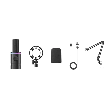 BOYA CASTMIC S60B - XLR és USB csatlakozású RGB broadcast mikrofon boom karral