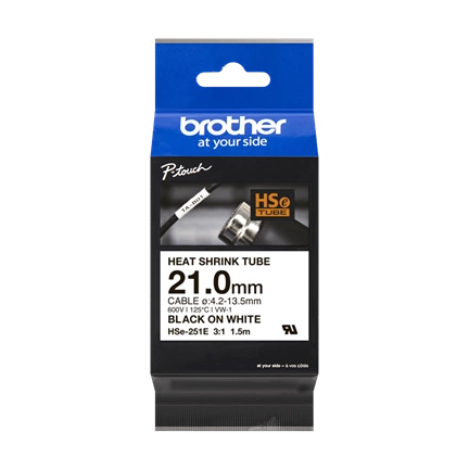BROTHER P-touch HSe-251E zsugorcsöves szalag fehér alapon fekete 21mm 1,5m