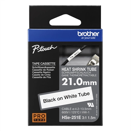 BROTHER P-touch HSe-251E zsugorcsöves szalag fehér alapon fekete 21mm 1,5m