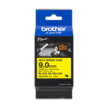 BROTHER P-touch HSe-621E zsugorcsöves szalag sárga alapon fekete 9mm 1,5m