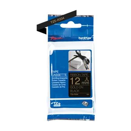BROTHER P-touch TZe-R334 fekete alapon arany textil szalag 12mm 4m