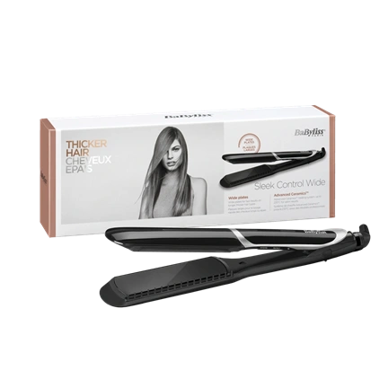 BaByliss ST397E Sleek Control Wide tourmalin-kerámialapos hajvasaló, fekete-ezüst
