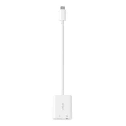 Belkin RockStar 3,5mm audio + USB-C gyorstöltés adapter, 60W, fehér
