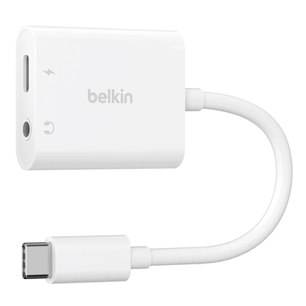 Belkin RockStar 3,5mm audio + USB-C gyorstöltés adapter, 60W, fehér