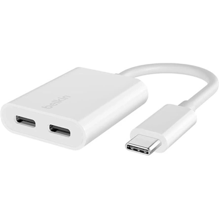 Belkin RockStar USB-C audio + gyorstöltés adapter, 60W, fehér