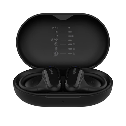Belkin SoundForm ClearFit - TWS fülhallgató, nyitott kialakítású, IPX5 izzadás- és vízálló, fekete Belkin SoundForm ClearFit - TWS fülhallgató, nyitott kialakítású, IPX5 izzadás- és vízálló, fekete