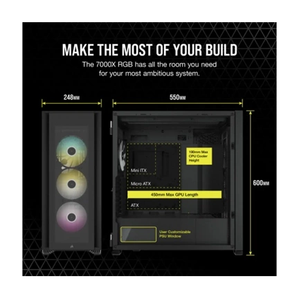 CORSAIR iCUE 7000X RGB Tempered Glass Full-Tower ATX PC Case — Black