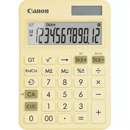 Canon LS-125KB számológép, napelemes + elemes, pasztellsárga