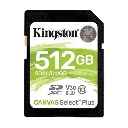 Card SDXC Kingston 512GB Canvas Select Plus 100R C10 UHS-I U3 V30