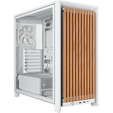 Corsair Frame 4000D RS Wood számítógépház - valódi fa előlap, E-ATX, 4db RS120 PWM ventilátor, fehér/tölgyfa