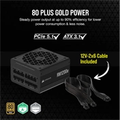 Corsair RM1200e tápegység - 1200W, teljesen moduláris, ATX 3.1, PCIe 5.1 támogatás, alacsony zajú