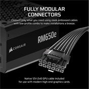 Corsair RM650e tápegység - 650W, teljesen moduláris, ATX 3.1, PCIe 5.1 támogatás, alacsony zajú