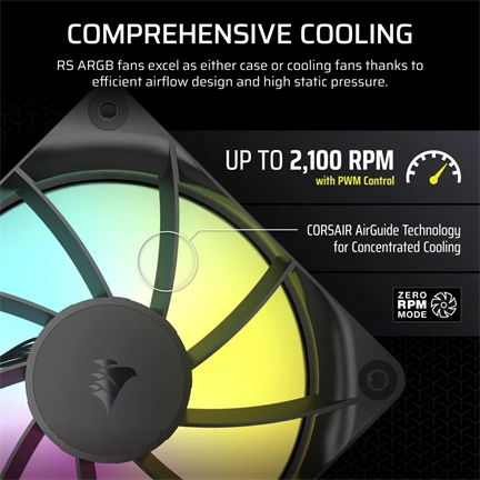 Corsair RS120 ARGB – 120mm PWM ventilátor tripla csomag – fekete