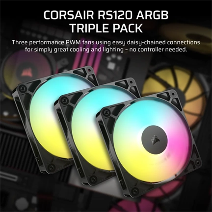 Corsair RS120 ARGB – 120mm PWM ventilátor tripla csomag – fekete