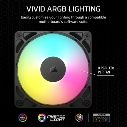 Corsair RS120 ARGB – 120mm PWM ventilátor tripla csomag – fekete