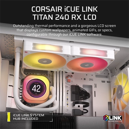 Corsair iCUE LINK Titan 240 RX LCD ARGB komplett vízhűtőrendszer - fehér