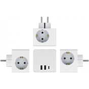 DELOCK 3-oldalú multi-csatlakozó kocka gyerekzárral és USB töltőfelülettel, fehér