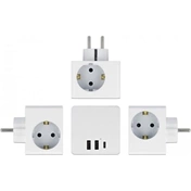 DELOCK 3-oldalú multi-csatlakozó kocka gyerekzárral és USB töltőfelülettel, fehér