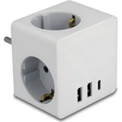 DELOCK 3-oldalú multi-csatlakozó kocka gyerekzárral és USB töltőfelülettel, fehér
