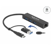 DELOCK 3 portos USB 3.2 Gen 1 Hub + Gigabit LAN USB-A/C