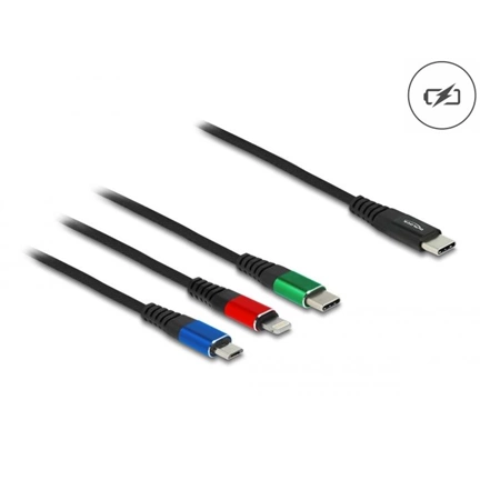DELOCK 3in1 töltőkábel USB Type-C > Lightning / MicroUSB / USB Type-C 1m