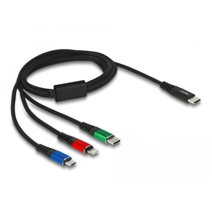 DELOCK 3in1 töltőkábel USB Type-C > Lightning / MicroUSB / USB Type-C 1m