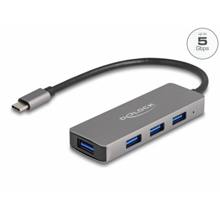 DELOCK 4 USB Type-A 3.2 Gen 1 portos hub USB Type-C csatlakozóval, portok oldalt