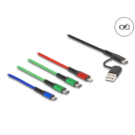 DELOCK 4in1 töltőkábel USB Type-A+USB-C > Lightning / micro-USB / 2x USB Type-C 1,2m