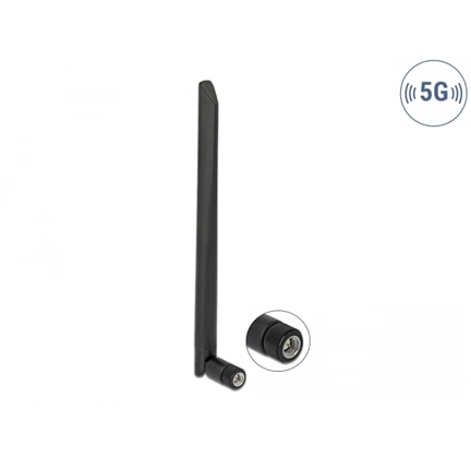 DELOCK 5G 3,4-3,8 GHz antenna SMA apa 5dBi 20cm hosszú kétirányú billenő csatlakozással hajlékony fekete anyaggal