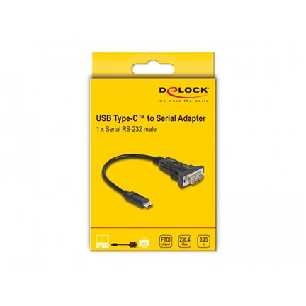 DELOCK Adapter USB 2.0 Type-C / soros RS-232 D-Sub 9 csavarokkal 0,25m