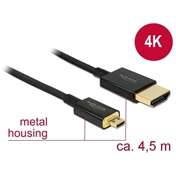 DELOCK Cable HDMI Ethernettel - HDMI-A > HDMI Micro-D 3D, 4K, 4,5 m, aktív, vékony, prémium minőség (84785)