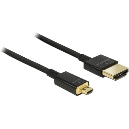 DELOCK Cable High Speed HDMI with Ethernet - HDMI-A male > HDMI Micro-D male 3D 4K 2 m Slim Premium (84783) DELOCK Cable High Speed HDMI with Ethernet - HDMI-A male > HDMI Micro-D male 3D 4K 2 m Slim Premium (84783)